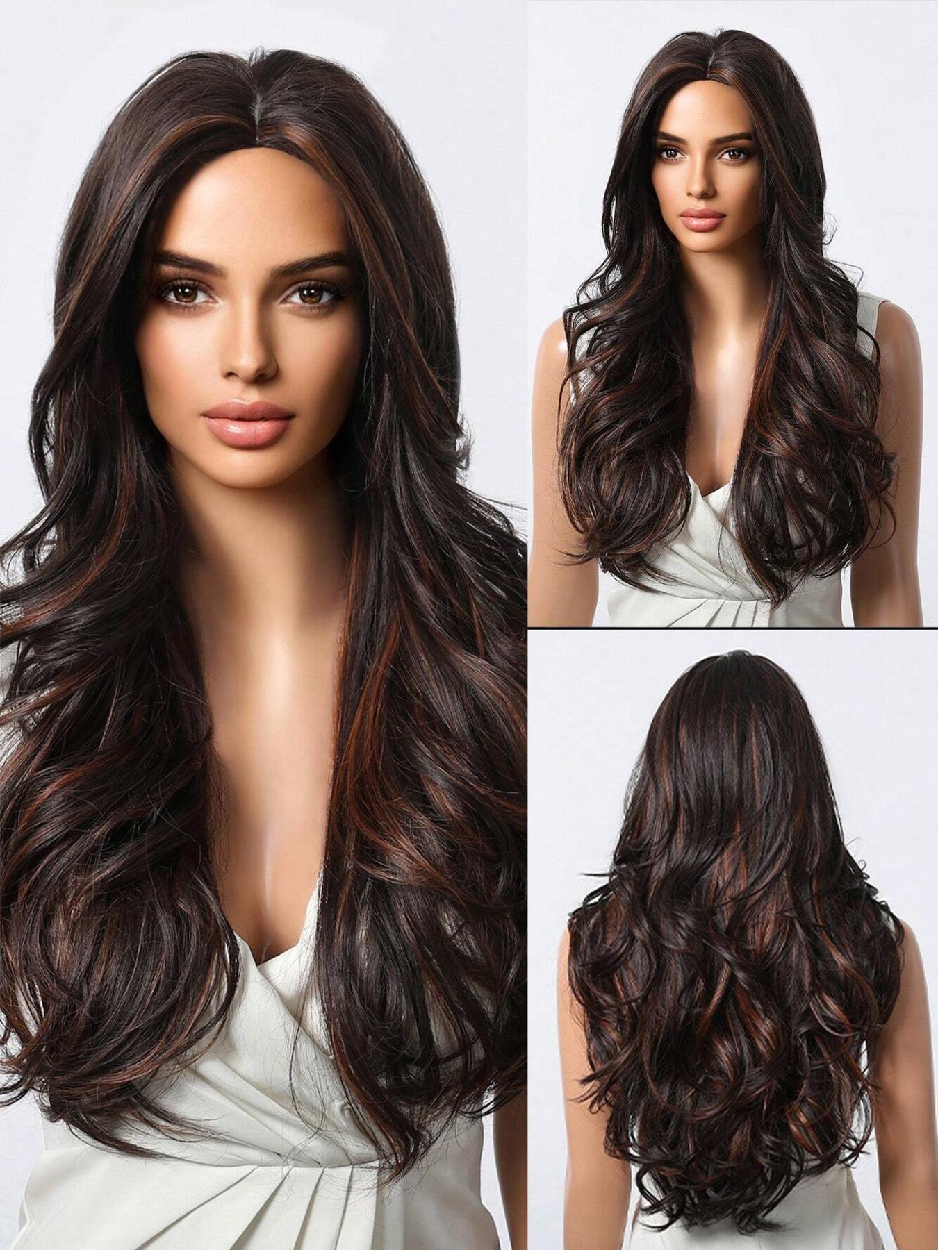 26 Inch Long Body Wavy Wigs for Women, Gorgeous Fluffy without Bangs, Synthetic Heat Resistant Wigs for Party, Daily Use, Natural Looking Wigs