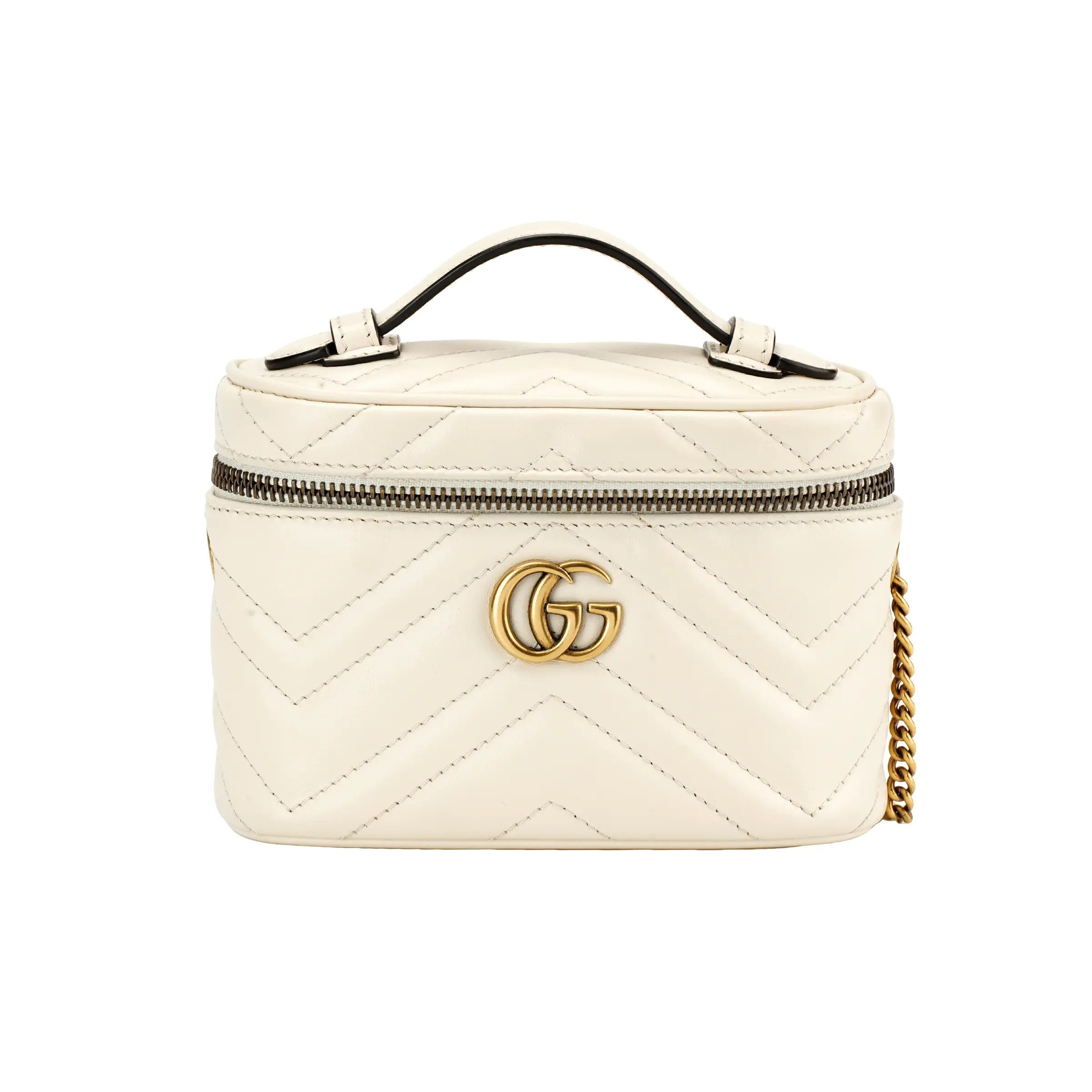 Gucci Marmont Distressed Leather Handbag for Women with Gold Double-G Logo, Mini Size, White