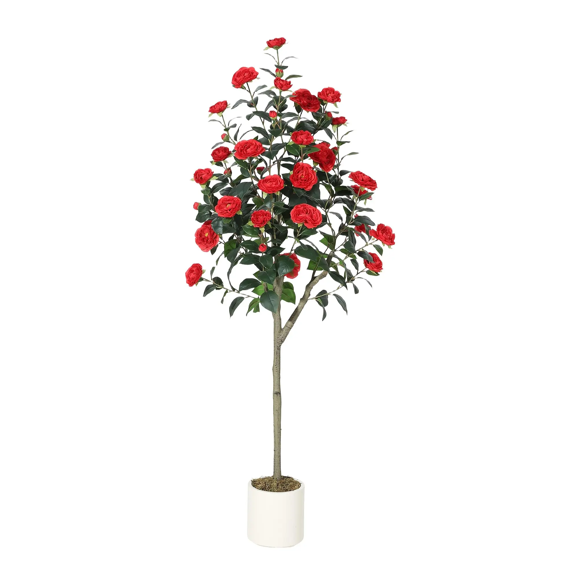Lifelike Artificial Camellia Tree with Red Flowers – 3FT Potted Faux Greenery for Home Decor – Realistic, Maintenance-Free Decorative Plant for Living Room, Office