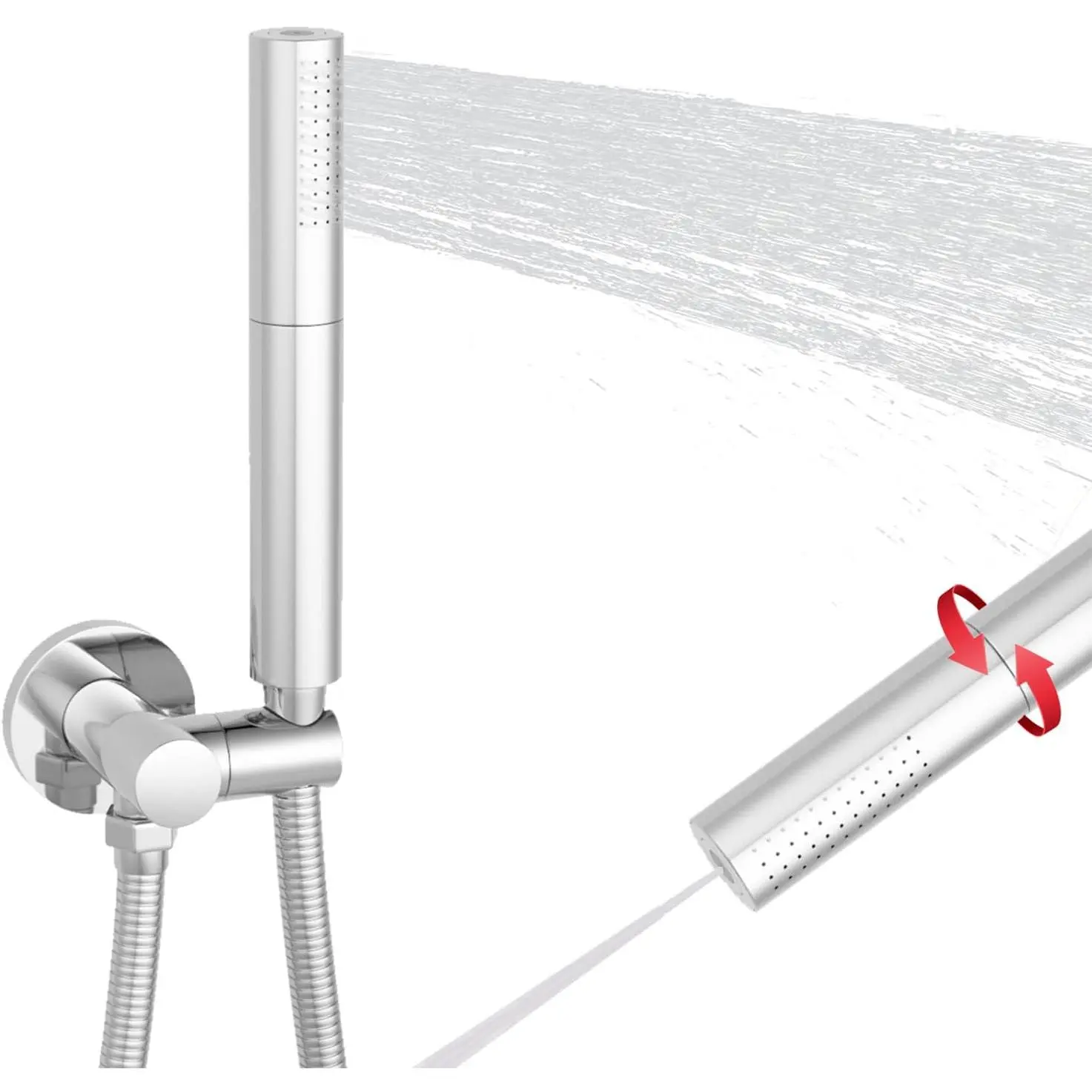 Hand Shower  Chrome High  -Function Shower Wand | Jet  and Rainfall Modes, Brass, 7 Inch, High Flow, with 59 inch Hose and Bracket