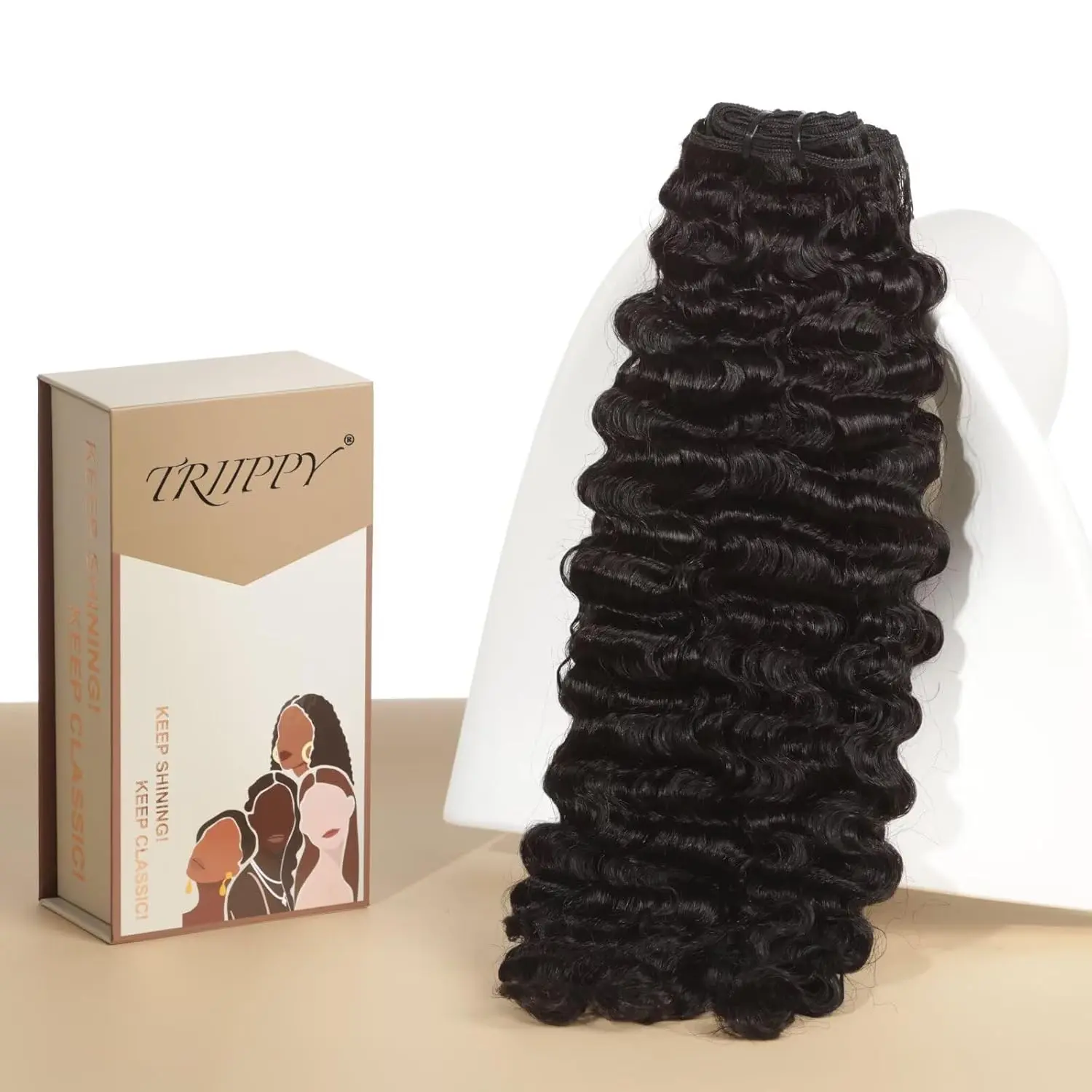 TRIIPPY Raw Cambodian Curly Human Hair Bundles with HD Lace Closure - 1 Double Drawn Sew-in Weave Bundle, 3x Longer-Lasting, More Durable Than Virgin Hair, 3X Lasting, Coily