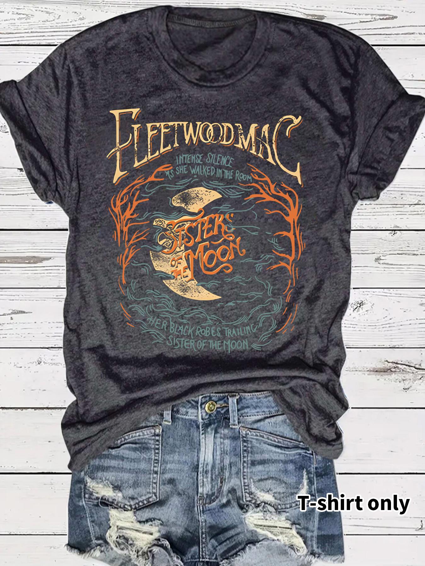 Women's Moon Print Round Neck Tee, Vintage Trendy Casual Short Sleeve T-shirt for Daily Wear, Ladies Summer Outfit, Top, Halloween