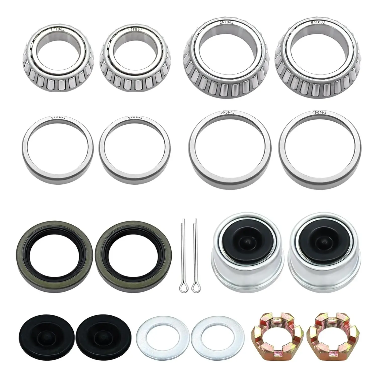 2 Sets 3500lb Trailer Axle Bearing Kit L68149 L44649 with 171255TB Seals, Fits 1-3/8'' to 1-1/16'' Trailer Wheel Bearings, Ideal for Boat Trailers, Includes 1.98" Dust Caps, Rubber Plugs & Cotter PinsGift