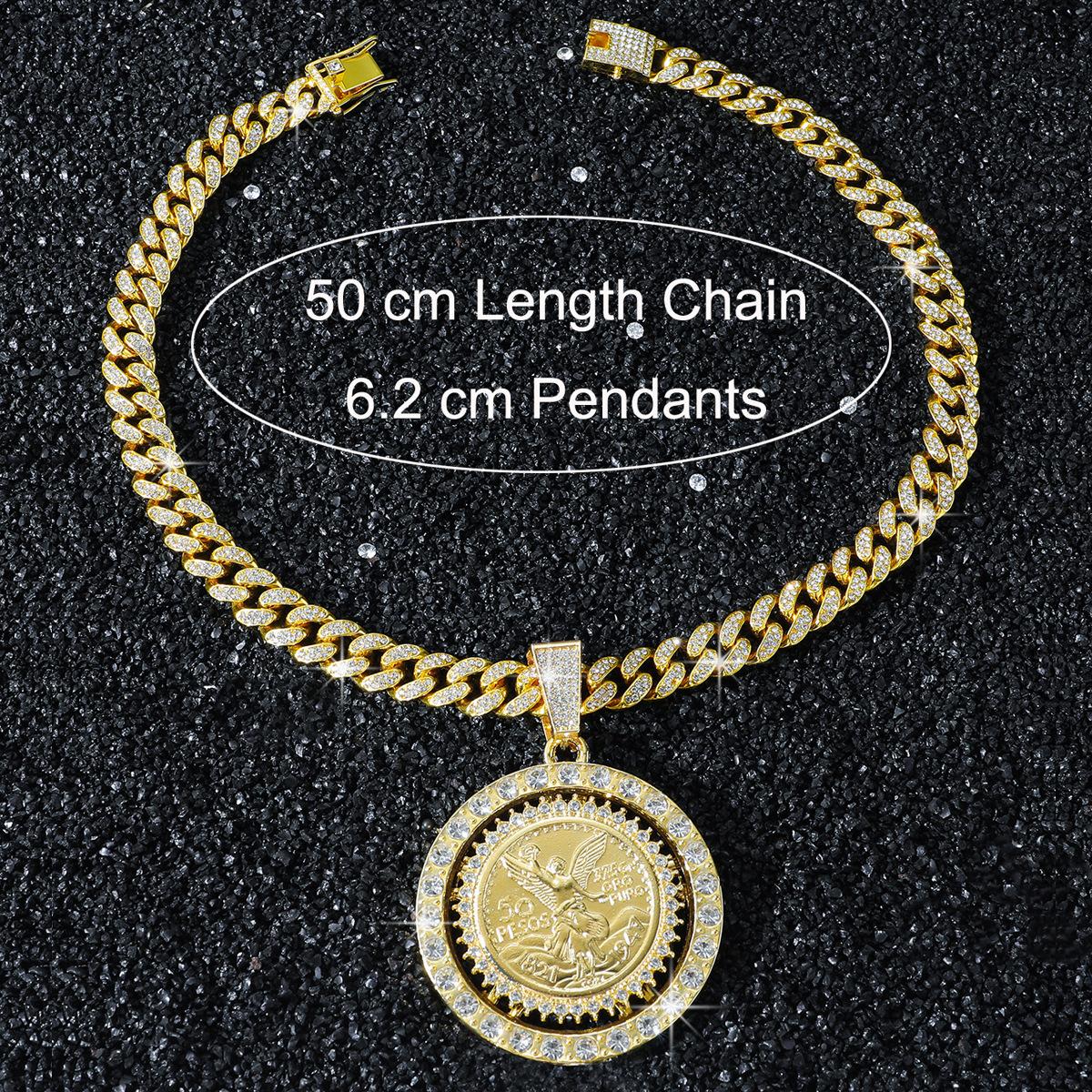 14k Full Diamond Chain Hip-Hop Style Personalized Rotating Angel Pendant Necklace - Fashion Accessory, Comfortable to Wear, Durable Structure