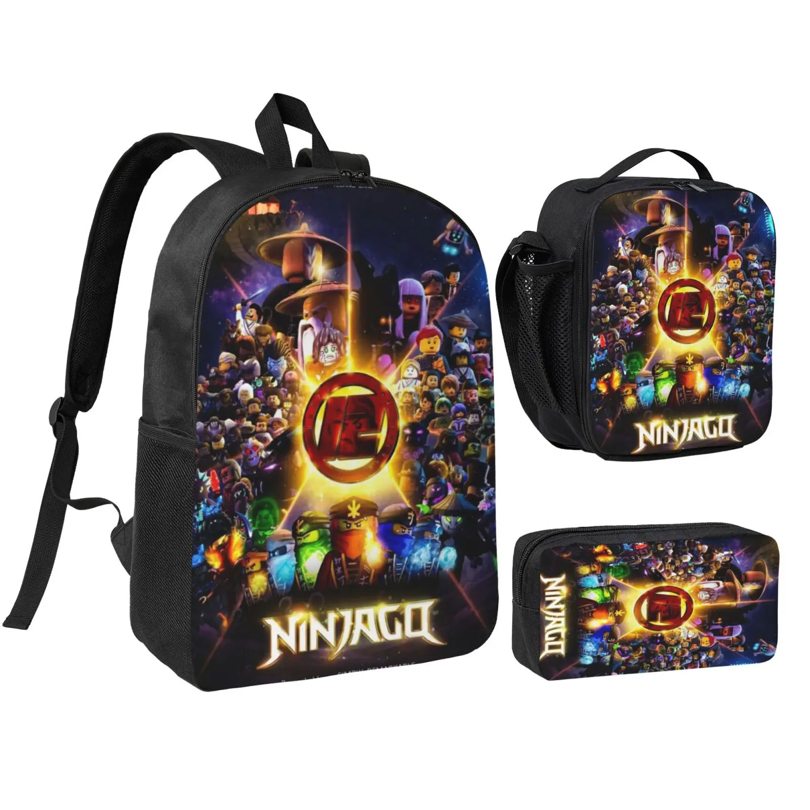 Unisex Ninjago3 3Pcs Backpack for Teen Girls Boys, School Bookbag with Lunchbox Pecil box, Anime backpack with adjustable straps, office travel bag Bookbag