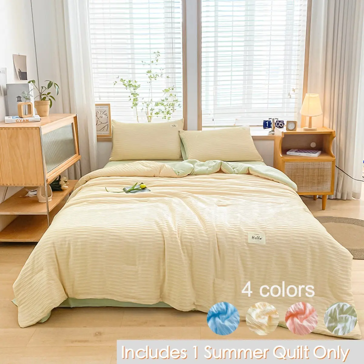 1-Piece Minimalist Solid Summer Lightweight Quilt, Washed Crinkle Vertical Stripe Style, Soft Breathable Skin-Friendly and Comfortable, Multi-Size and Multi-Color Available for Bedroom, Student Dorm, Hotel and Guesthouse, Soft Lightweight Quilts