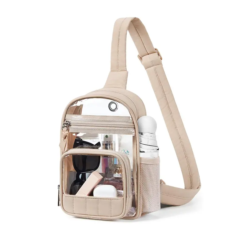 New Clear Cross body Fanny Pack with Side Mesh Pockets,  Waterproof Clear Waist Bag for Concert Game Outdoor Activities, Stadium Approved Transparent Shoulder Waist Bag for Concert Sports Events