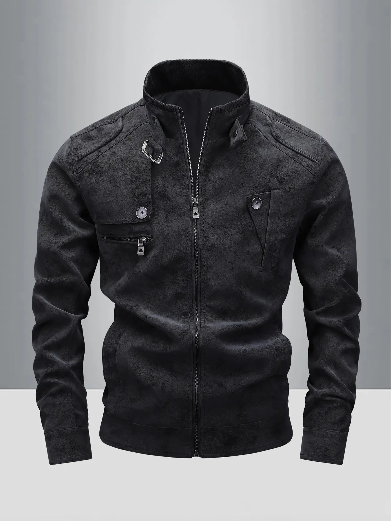 Vintage vintage leather jacket, motorcycle jacket men's stand up collar zipper workwear leather jacket, American casual slim fit PU leather jacket, versatile retro cycling leather jacket for autumn and winter, short motorcycle jacket with multiple pockets