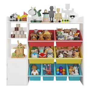 Kids Toy Storage Organizer with 8 Removable Bins, Multifunctional Bookshelf Cabinet for Playroom, Bedroom & Nursery