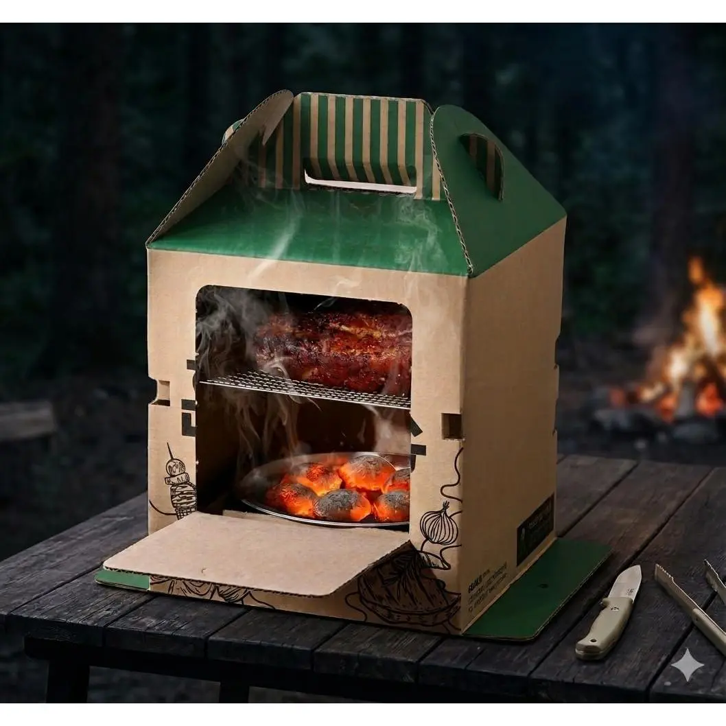 House – All-in-One Disposable BBQ Grill, Portable Smoker & Charcoal Roasting Box, Easy to Light, Food-Safe Paper, 90 Minutes of Coal Life – Outdoor Camping, Picnic (Pack of 2)