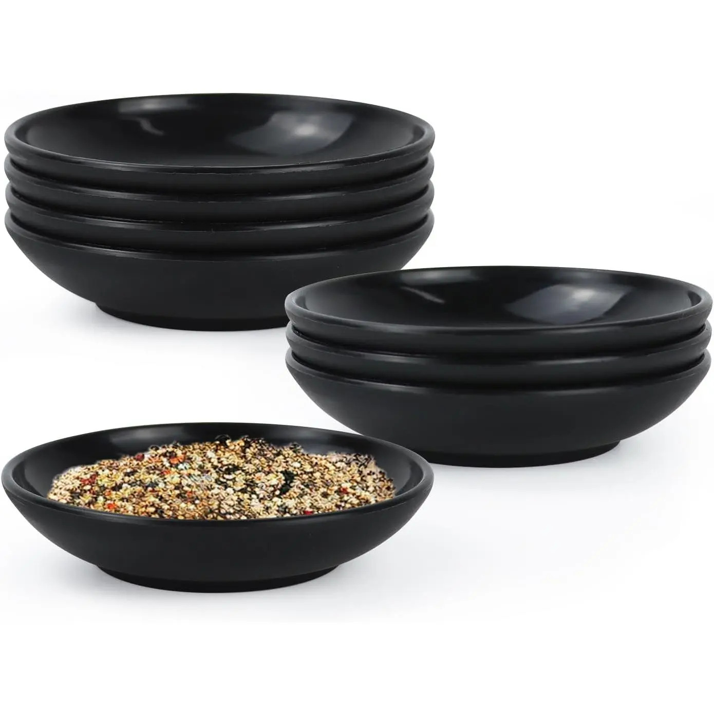 Plastic Dipping Plate Set of 8 - 4 inch Wheat Straw Plates,Soy Sauce Dish,Dipping Bowls,Small Serving Bowls for Side Dishes, Mini Appetizer Plates for Side Dishes,Condiment,BBQ and Party Dinner-Black