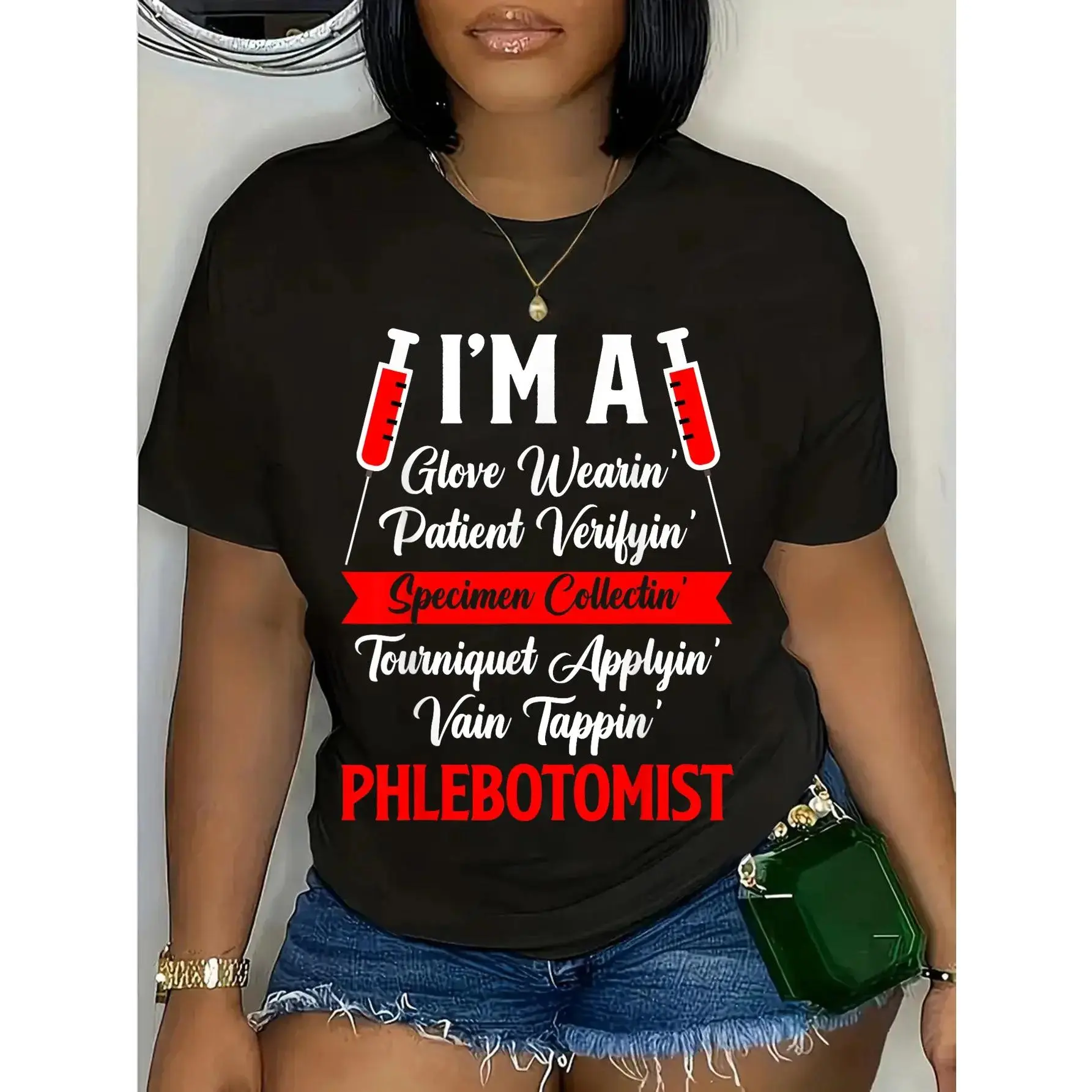 Unisex 100% Cotton Phlebotomist Graphic T-Shirt - Round Neck, Short Sleeve, Lightweight Casual Top, Machine Washable, No Tumble Dry, All Seasons, Standard, Fitted, True Size, Printed
