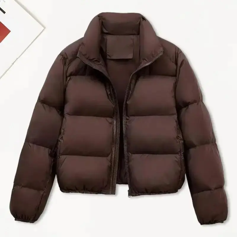Winter Women Parkas Stand Collar Neck Zipper Closure Coat Long Sleeves Windproof Heat Retention Padded Down Coat Casual Sports Jacket Technical Jacket