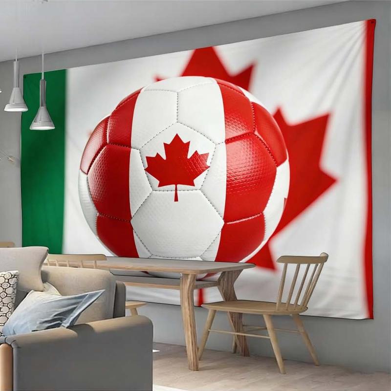 1 pc microfiber Canada Soccer Ball World Cup Tapestry Wall Hanging Decoration for Living Room Bedroom Outdoor Holiday Atmosphere Enhancement Soccer Theme Home Decor Tapestry Background Cloth Hanging Cloth Wall Cloth Decorative Cloth