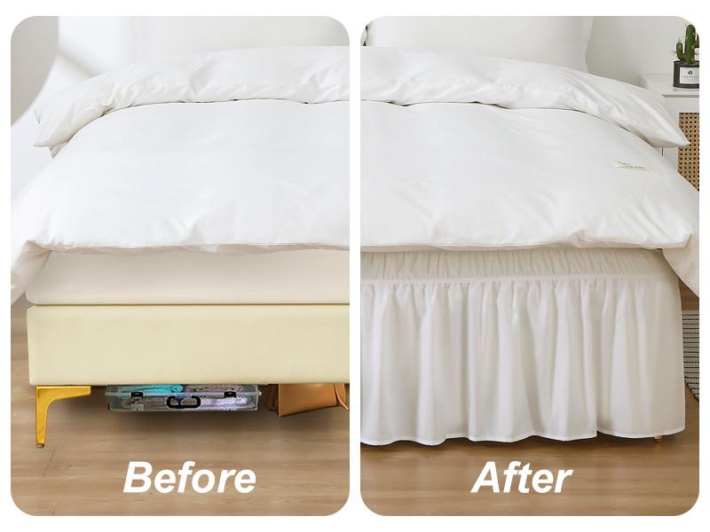 Wrap Around Bed Skirt Sides Elastic Dust Ruffled 18 Inch Tailored Drop,Easy to Install Fade Resistant-Natural White, Queen/King