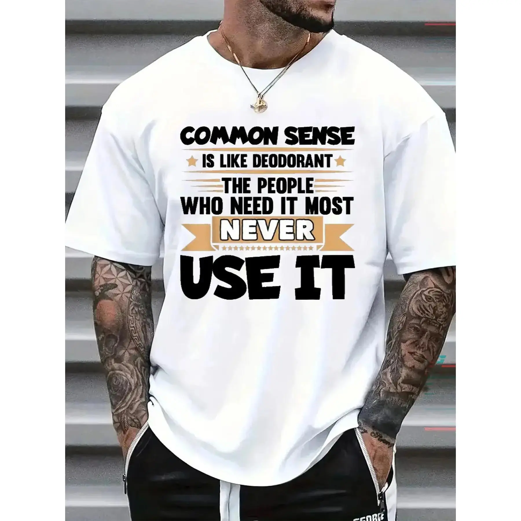 Funny 'Common Sense Is Like Deodorant' Sarcastic Humor T-Shirt for Men - Comfort Fit Crew Neck Tee with Witty Saying, Ultra-Soft Breathable Fabric & Moisture-Wicking Technology - Casual - Wear