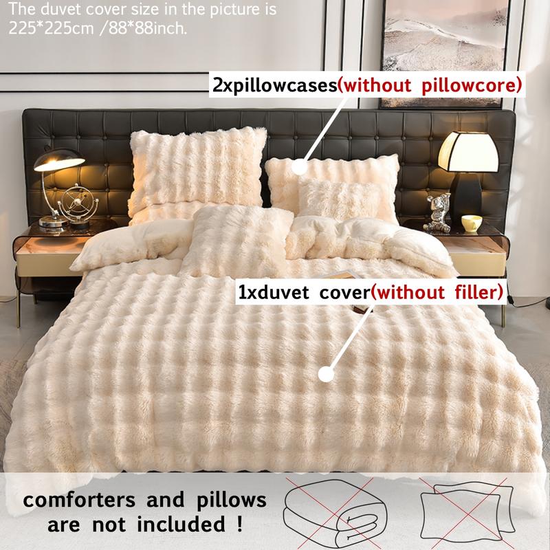 Fuzzy Duvet Cover Set, 3 Counts/set Including 1 Duvet Cover & 2 Counts Pillowcase without Filler, Room Accessories Soft Comfortable Bedding Set for Winter Home Bedroom