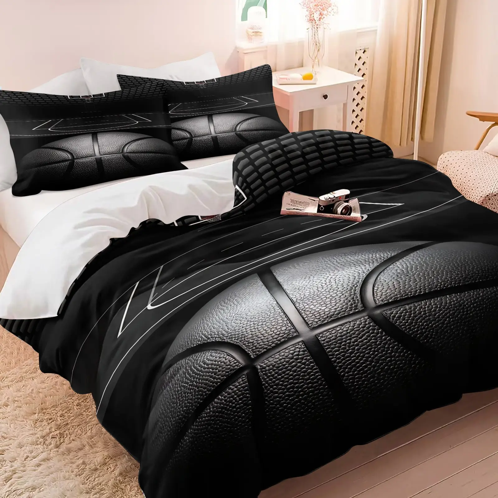 2/3 Piece Sports Themed Basketball Pattern Printed Duvet Cover Set, Comfy Bed Sets, Bedding Set For Basketball Enthusiasts of Boys and Girls, Soft and Breathable Suitable for All Seasons, Including 1 Duvet Cover and 1/2 Pillowcase