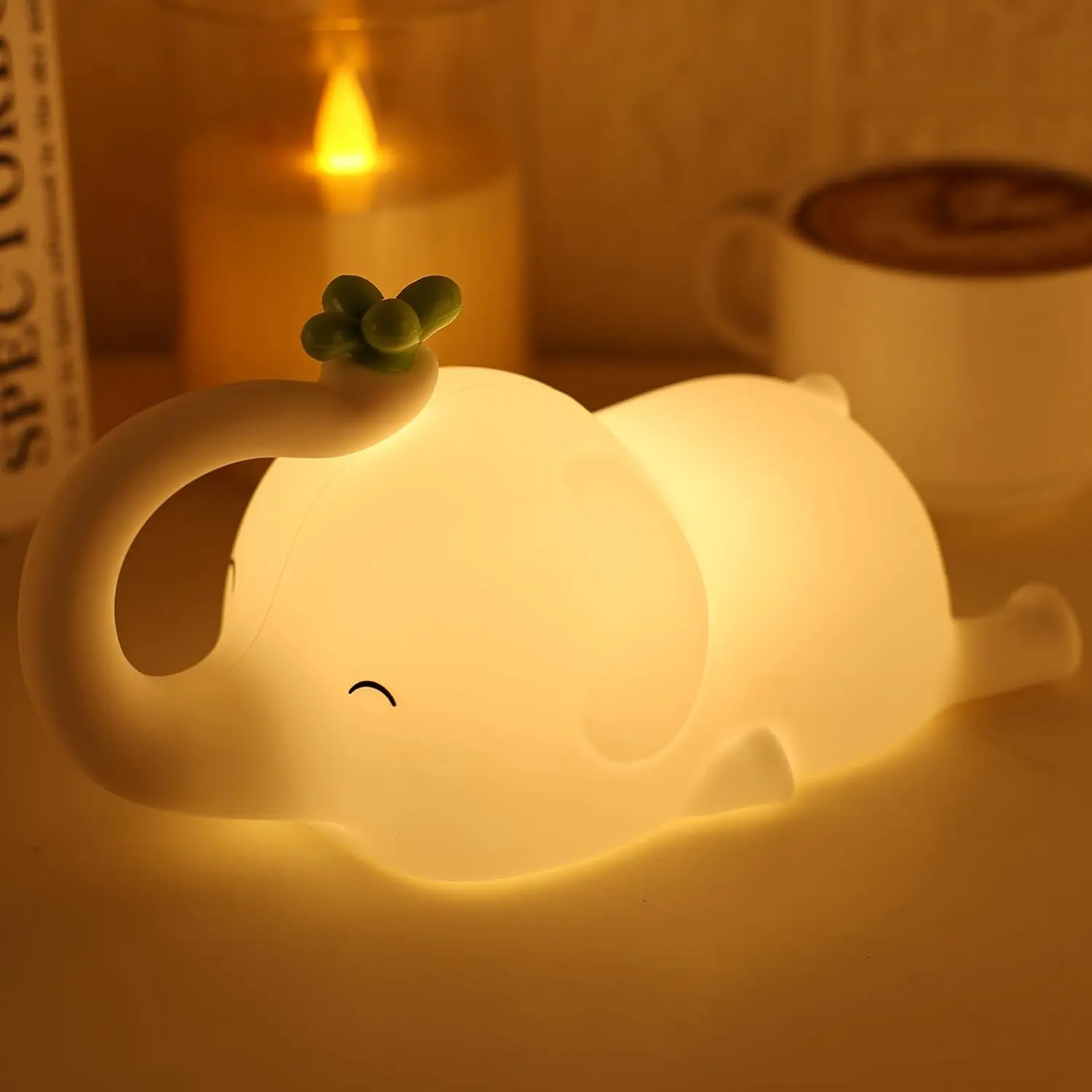 Cute Silicone Elephant Night Light for Kids (210*103*62 mm) - 3-Level Dimmable Rechargeable LED Lamp, Touch Control, Stress Reliever, Timer, Batteries Included, Cell Phone Holder, Nursery Decor (Children's Day Gift, Outdoor Camping Use)