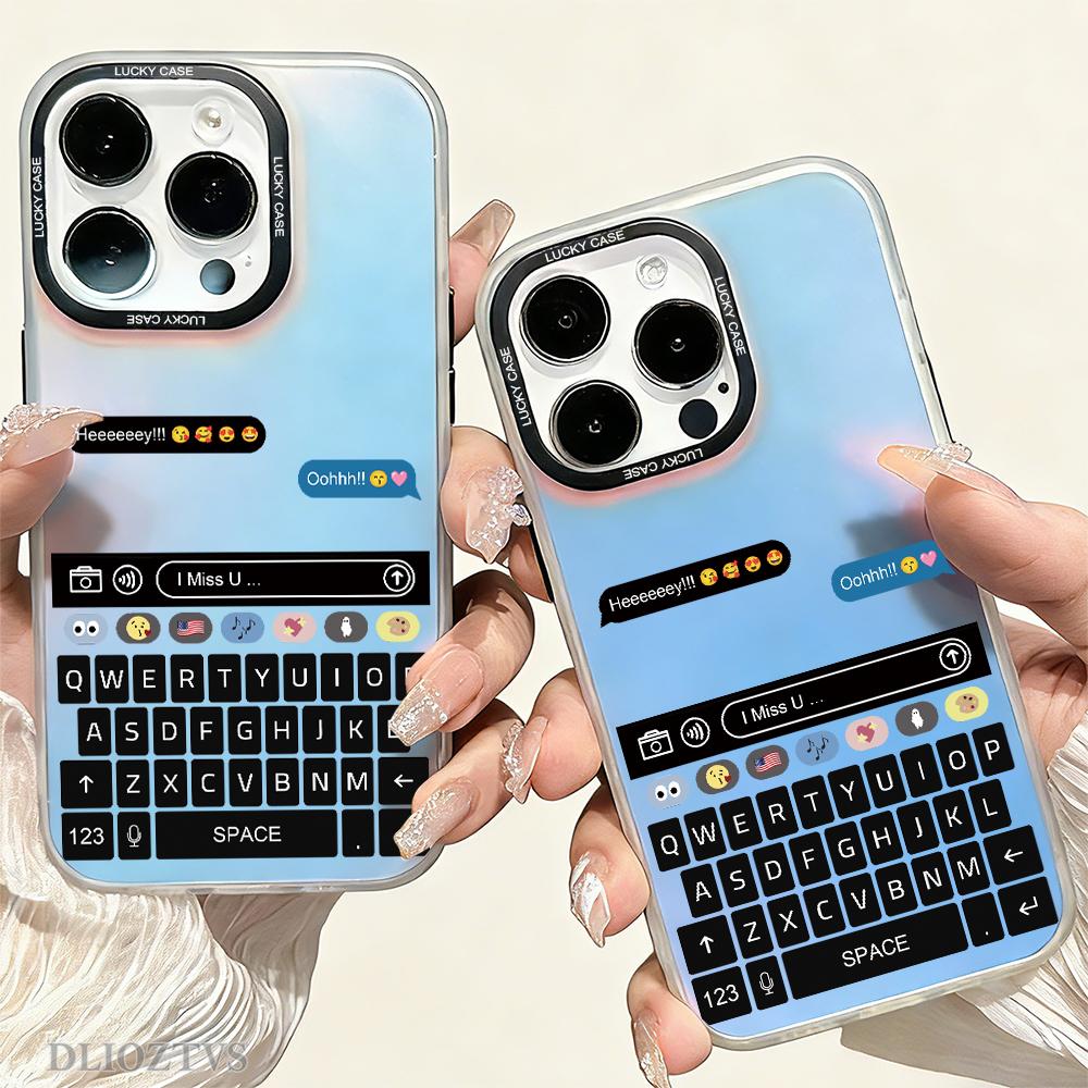 Couple on SMS Interface Pattern Color-Changing Mobile Phone Case for iPhone 17 Pro Max 17Air 16 Plus 15 14 13 12 11 Shockproof Protective Case Color Changes with Angle