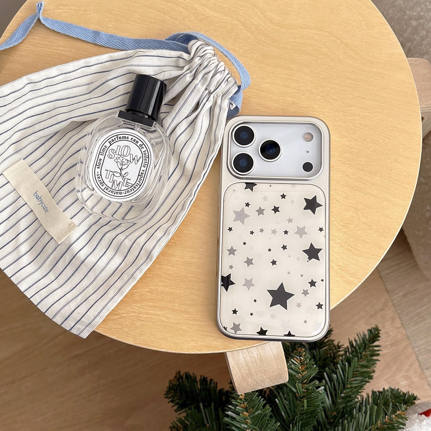 Star Pattern Silver Plated Edge Epoxy Case for iPhone 17 16 Pro Max 15 14