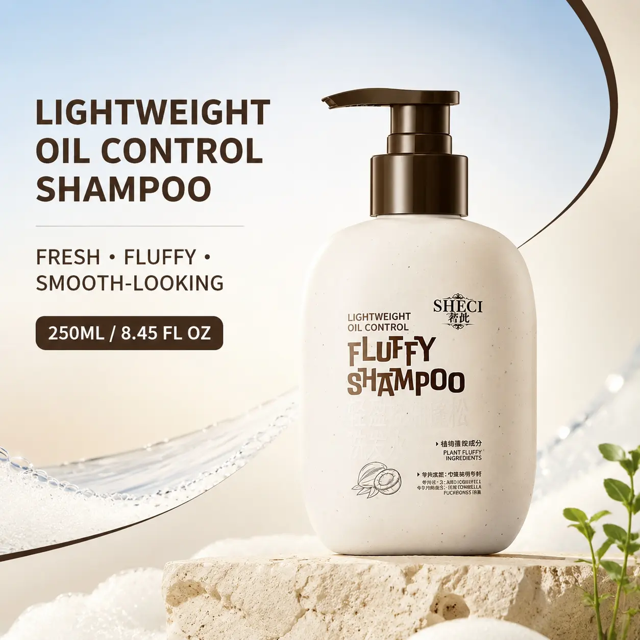 SHECI Lightweight Oil Control Volumizing Shampoo 250ml / 8.45 fl oz with Salicylic Acid, Hydrolyzed Keratin & Tremella for Fresh, Fluffy, Smooth-Looking Hair 1 Pack