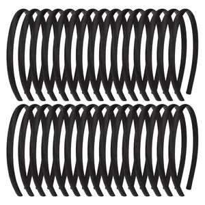 30 Pcs Black Headbands for Girls Skinny DIY Head Bands Hard Thin Headband with Teeth, 8mm Rubber Plastic Hairbands for Kids Teens Party Favors