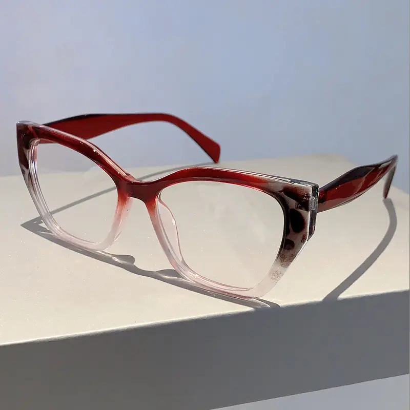Red-Black Colorblock Oversized Cat Eye Blue Light Glasses, Thick Frame, Lightweight, Face-Slimming Eyewear for Office & Daily Wear (Sports Eyewear Accessory)
