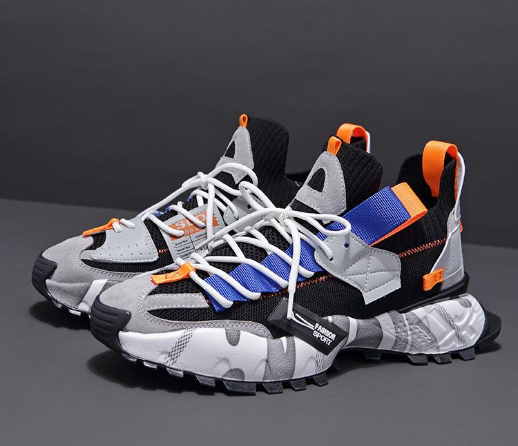 (New)Shoes -  Brand Large-sized 38-46 Sports Shoes For Men, With A Gray, Orange And Blue Color Contrast Design, Anti-slip Sole + Irregular Tie Shape,  For Going Out, Outdoor Light Sports Multi-scenario Casual Shoes, Running Shoes