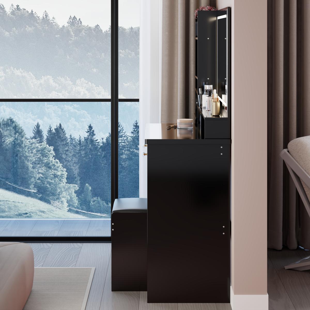 41" Large Sized Bedside Cabinet Vanity Table + Cushioned Stool, Extra Large Touch Control LED Mirror, 3-color Switch, Multi Layer High Capacity Storage Fashionable Dresser, EPA, GCC, UL Certificate