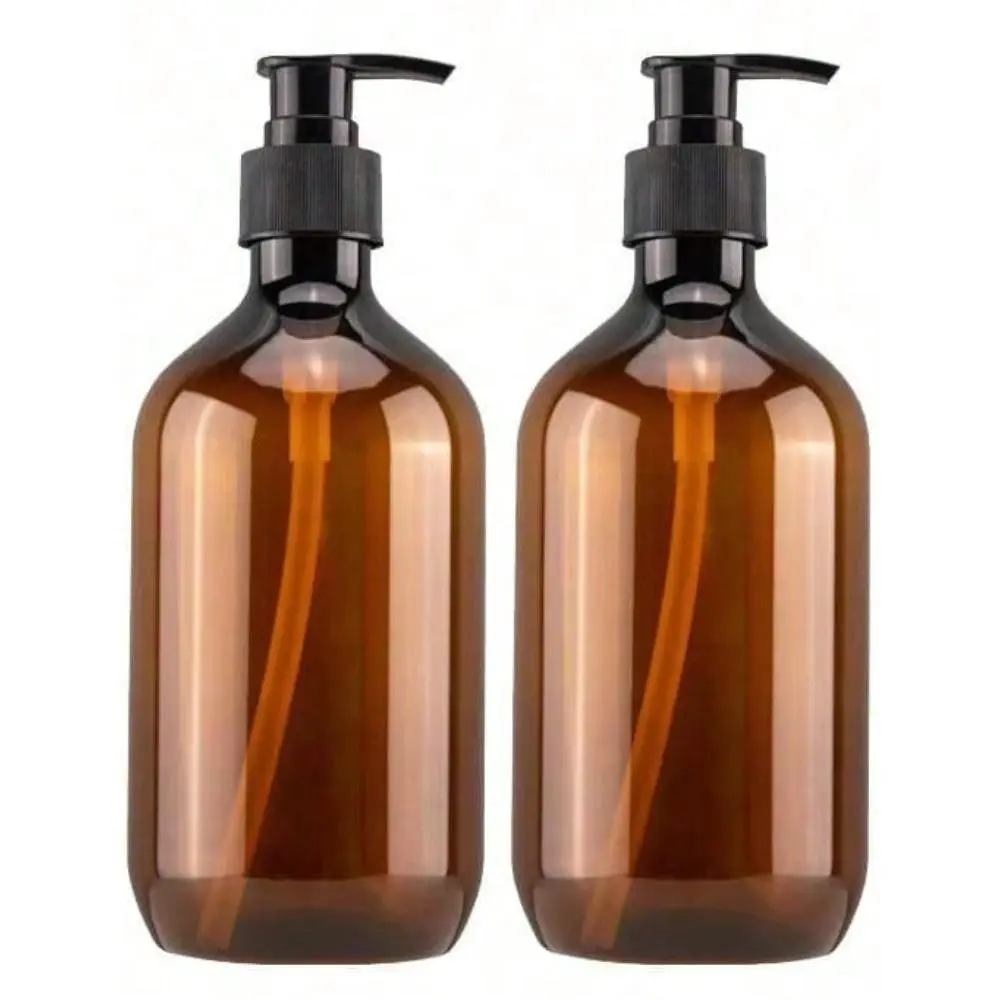 2pcs Amber Soap Dispenser Set Empty Pump Bottles Dispenser Amber Refillable Shampoo Container for Hand Sanitizer Soap Cosmetic Lotion Body Wash Conditioner Bathroom Travel
