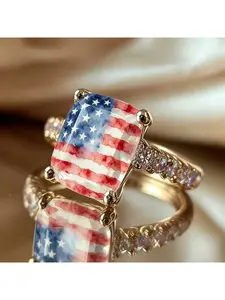 Red and blue contrast pattern ring - A unique design ring with a festive atmosphere, suitable for individual style matching. Retro watercolor style personalized accessory.