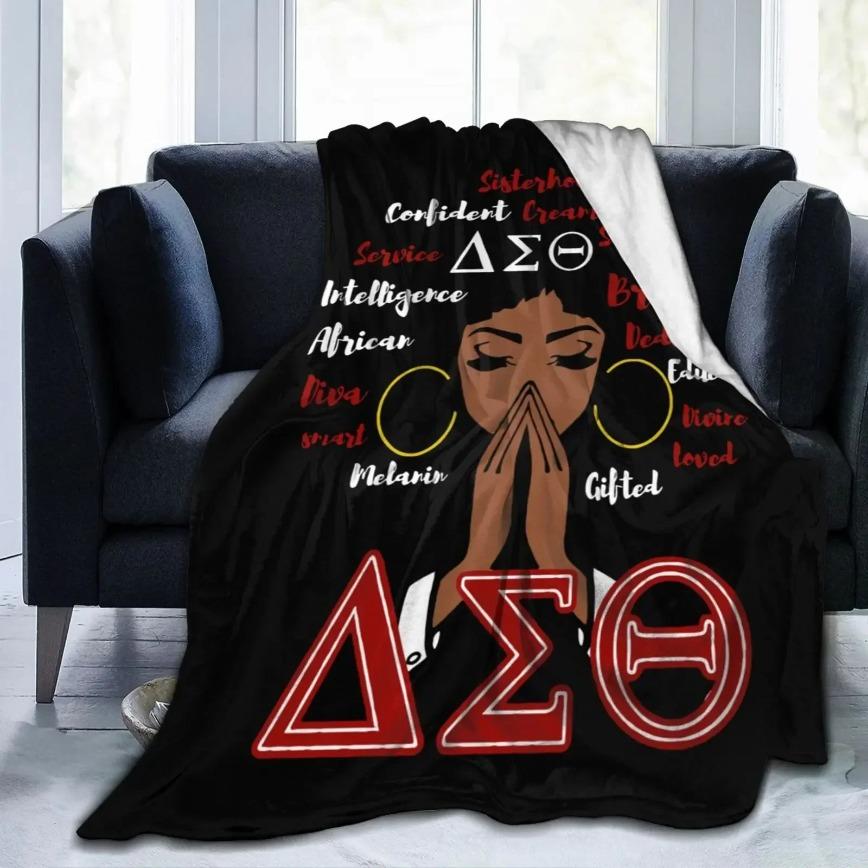 Delta Sigma Theta DST Sorority Blanket Ultra Soft Flannel Fleece Cozy Warm 3D Print Bedroom Couch Sofa Throw Bedding Tapestry Decor Decorative Throw Perfect Birthday Gift Christmas Gift for Sorority Members Viral Trending Greek Letter Aesthetic Style