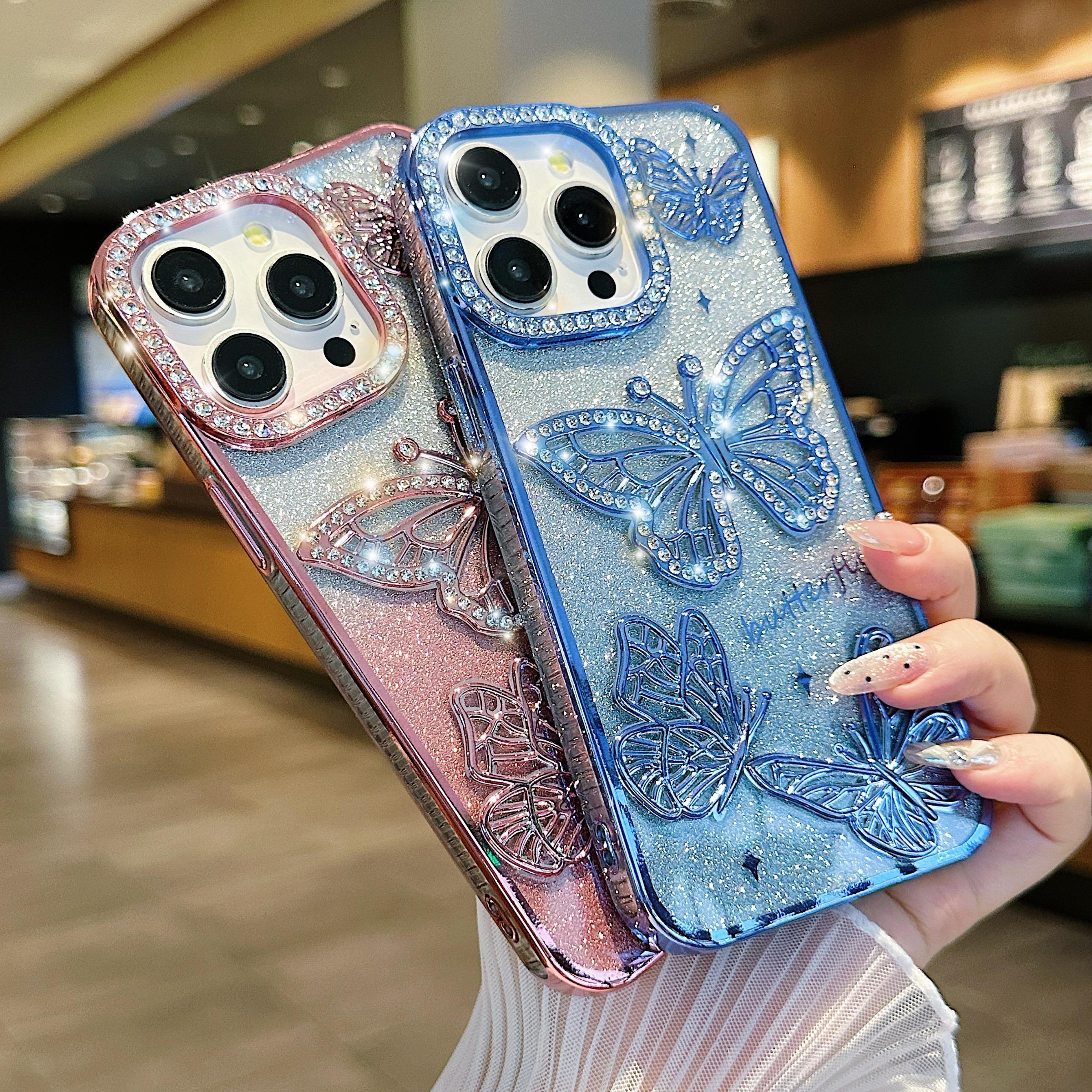 Butterfly Pattern Phone Case, Cellphone Casing, Rhinestone Decor Phone Protective Cover, Protector, Phone Accessory Compatible with Smartphone iPhone 16 Pro Max 15 14 13 12 11