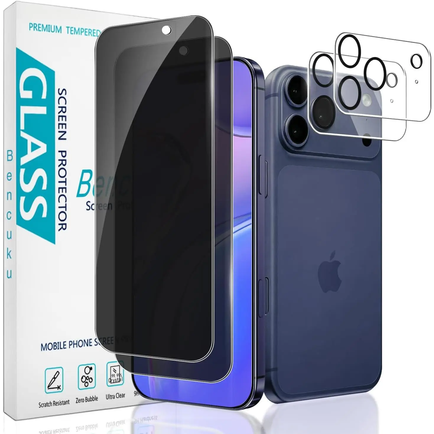 2-Pack Anti-Spy Tempered Glass Screen Protector Set for 17 Pro Max 6.9in Mobile Phone, with 2-Pack Camera Lens Protector, Anti-Scratch, Bubble-Free, Easy Installation Phone Accessories