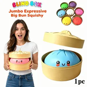 Expressive Big Dumpling Squishy (10.6 Inch) Blind Box, Mysecret Bun Fidget Toy Soft TPR Material Stress Relief Squeeze Toy, Random Style Surprise Unboxing Blind Pack, Jumbo Squishies Anxiety Relief Toy Collectible Squishy Favors