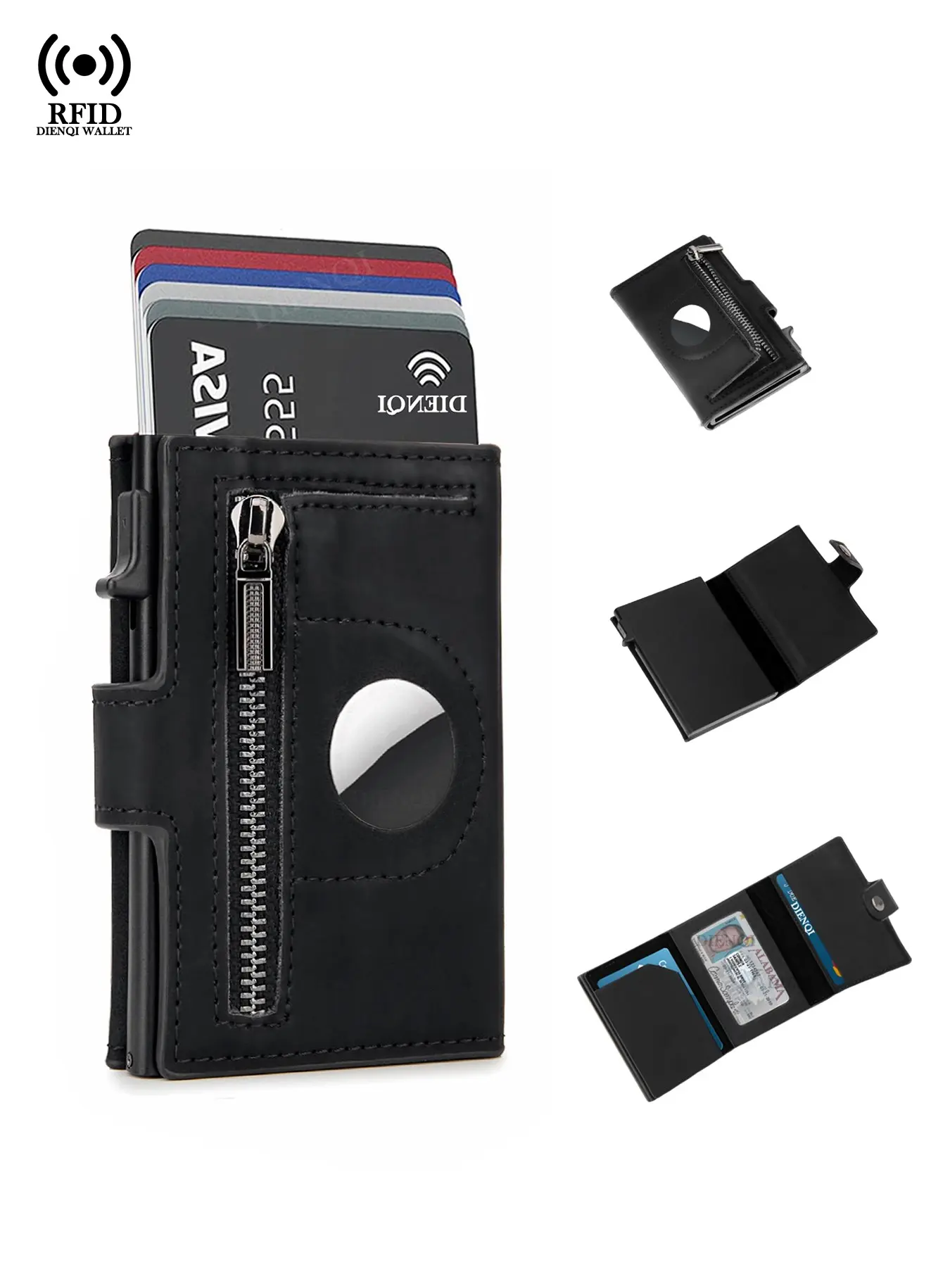 Business Matching Rfid Blocking Wallet Rfid Protected Wallet Airtag Men Pop-up Smart Wallets Black Bank Credit Card Holder Coins Purses with Zipper Wallets for Air Tag Tracker Gifts for Men Custom Wallet,Valentine's Gift,Casual,Portable