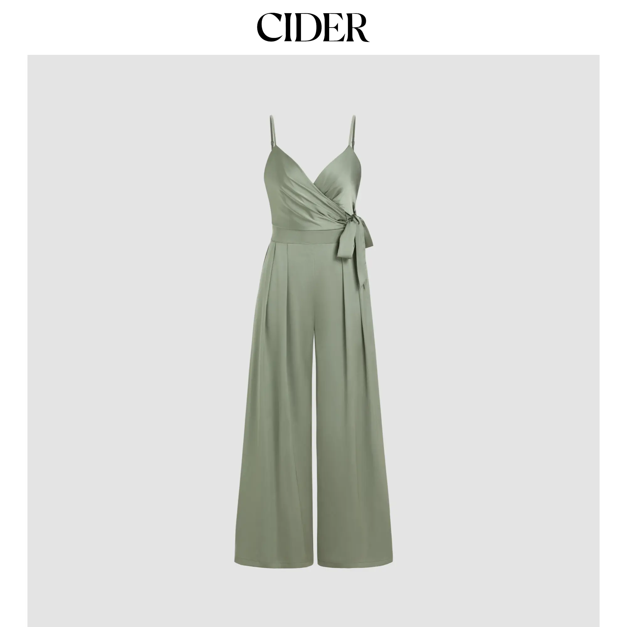 Cider [3 colors, size 0-26] Satin Knotted Pleated Wide Leg Jumpsuit