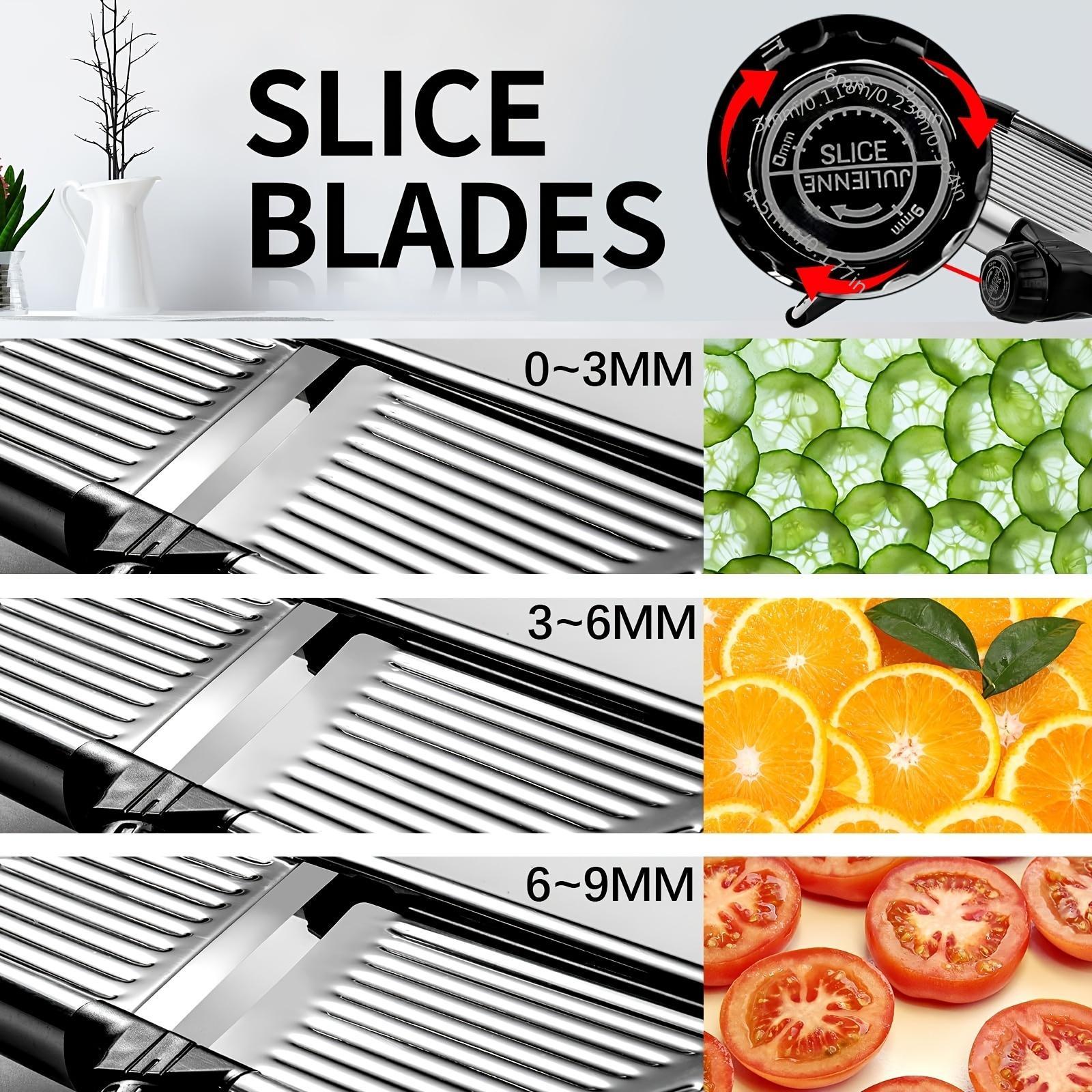 A Stainless Steel Vegetable And French Fry Slicer with Five Adjustable Blade Sizes, a Professional Mandoline Slicer, And an Onion Grater for Kitchen Additions