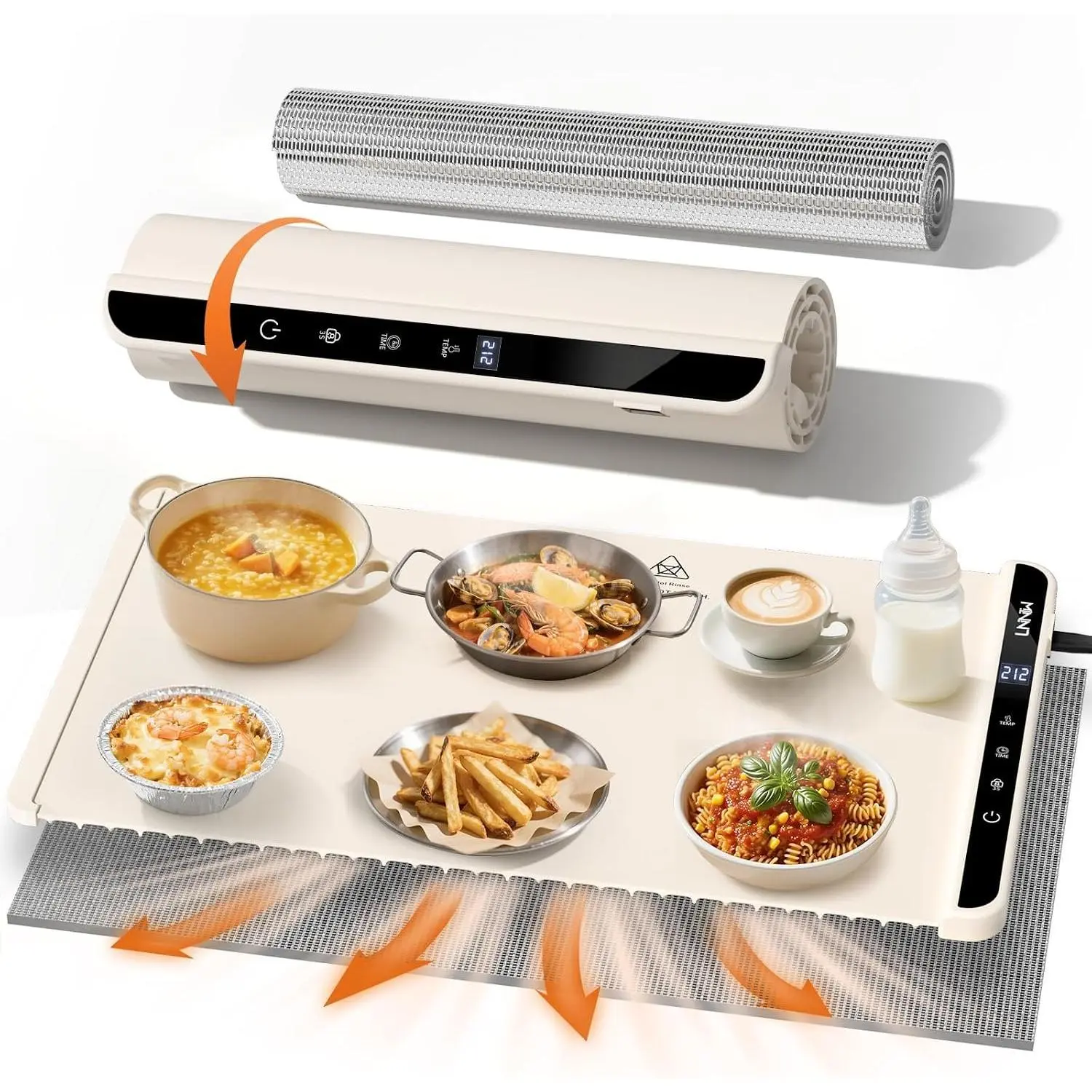 Warming Mat for , 26x15 Inch, ,  Heat,  Lock | Includes heat-resistant pad.  for chafing dishes, buffet & parties. Easy to clean & store. 6 settings, timer & lock.