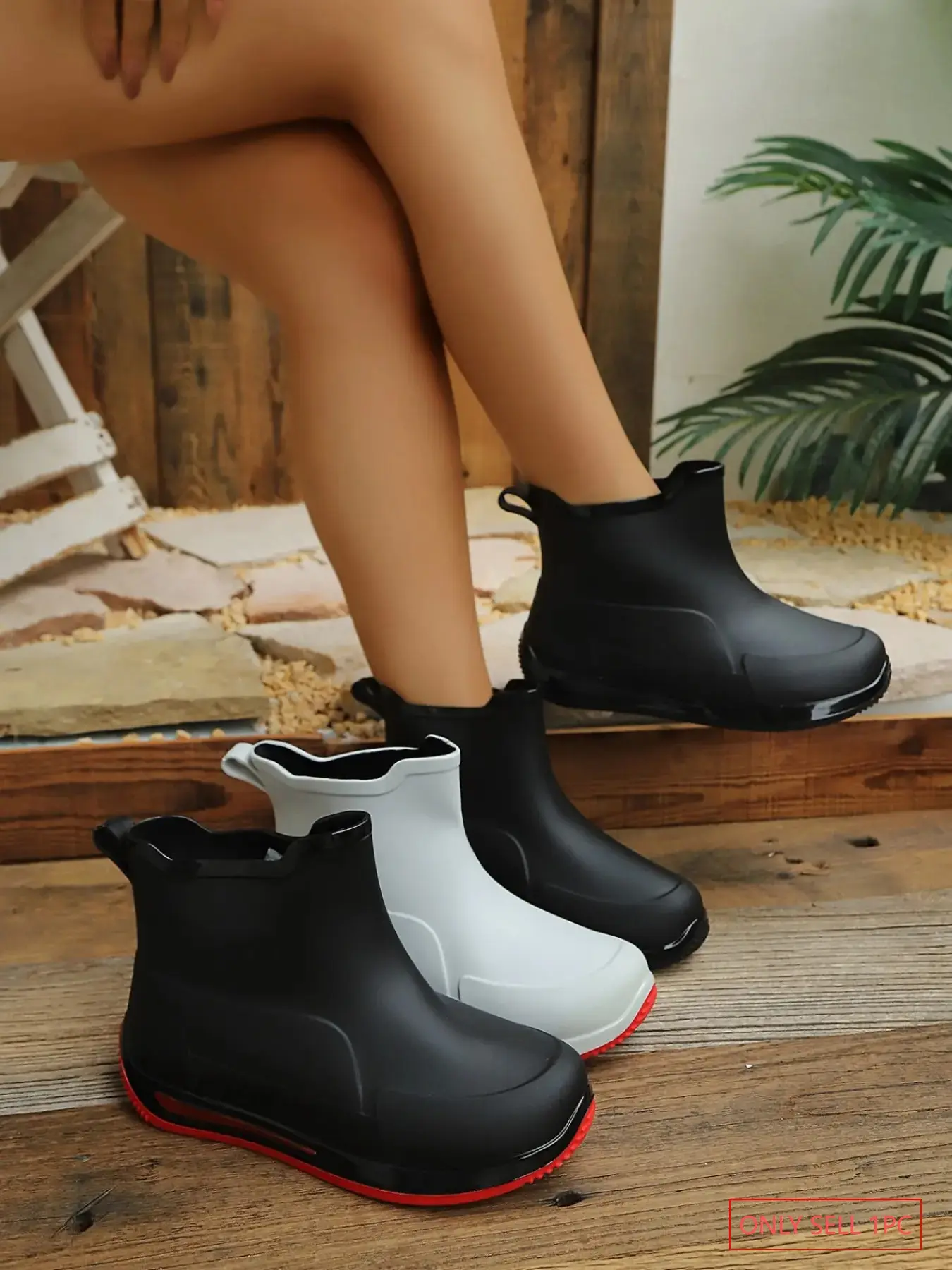 New Low Top Plain Color Short Tube Rain Boots for Women, Lightweight Soft Sole Anti-Slip Waterproof Shoes, Outdoor Cycling Kitchen Use