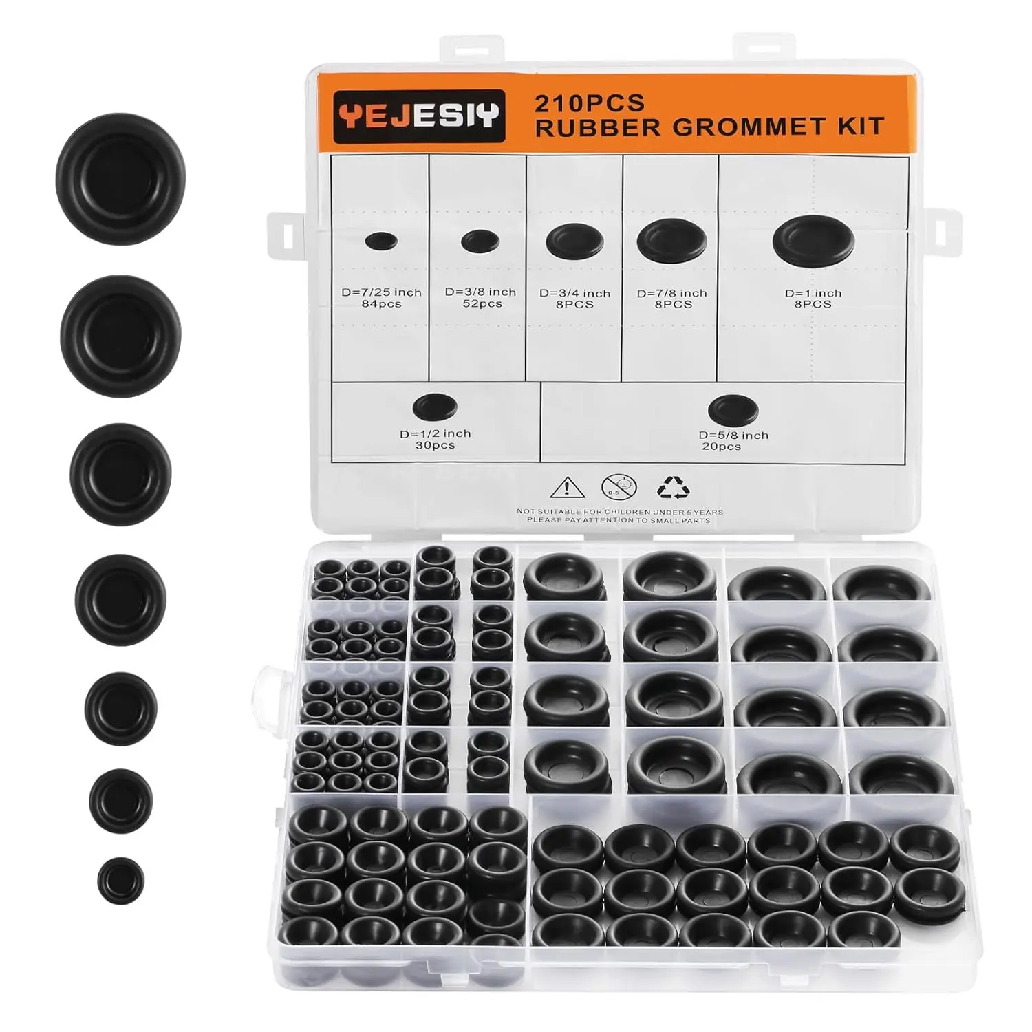 210PCS Rubber Grommet kit, Premium 7 Sizes Rubber Grommets for Wiring, Automotive, Home Improvement, Closed Wire Grommet for Electrical Appliance Plumbing
