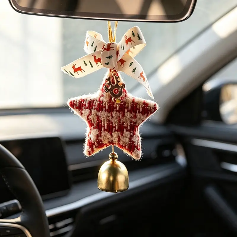 A Christmas five-pointed star bell ornament, knitted style, lightweight and easy to hang, suitable for car decorations, home, garden, shop, and window decorations, making it an ideal Christmas gift