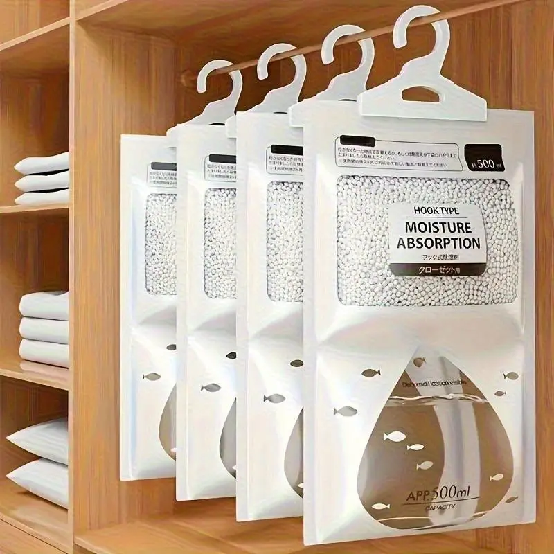 5-Pack Hanging Desiccant Bags, 16.9 Oz Reusable Cabinet and Wall Rack Dehumidifier, Moisture Absorbers for Storage, Effective Humidity Control Solution