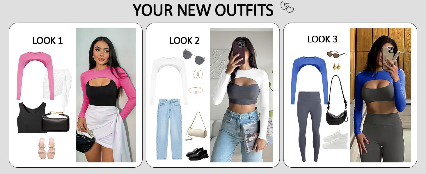 Yousify Womens Long Sleeve Crop Tops Bolero Open Front Workout Gym Yoga Cropped Shirt Sports Shrug