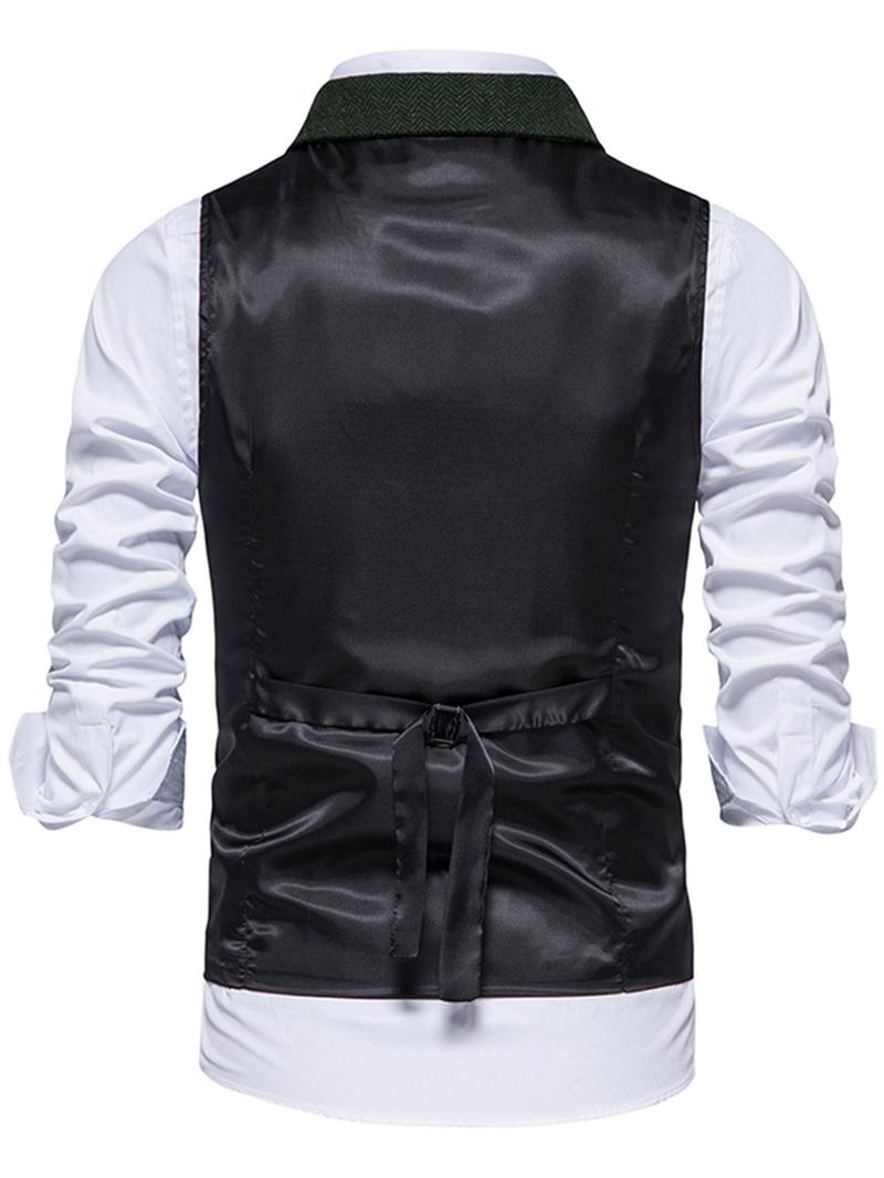 Men's Solid Button Front Pocket Suit Vest, Regular Fit Casual Formal Lapel Sleeveless Suit Vest for Work Office Business, Men's Clothes for All Seasons Men's Solid Button Front Pocket Suit Vest, Regular Fit Casual Formal Lapel Sleeveless Suit Vest for Work Office Business, Men's Clothes for All Seasons