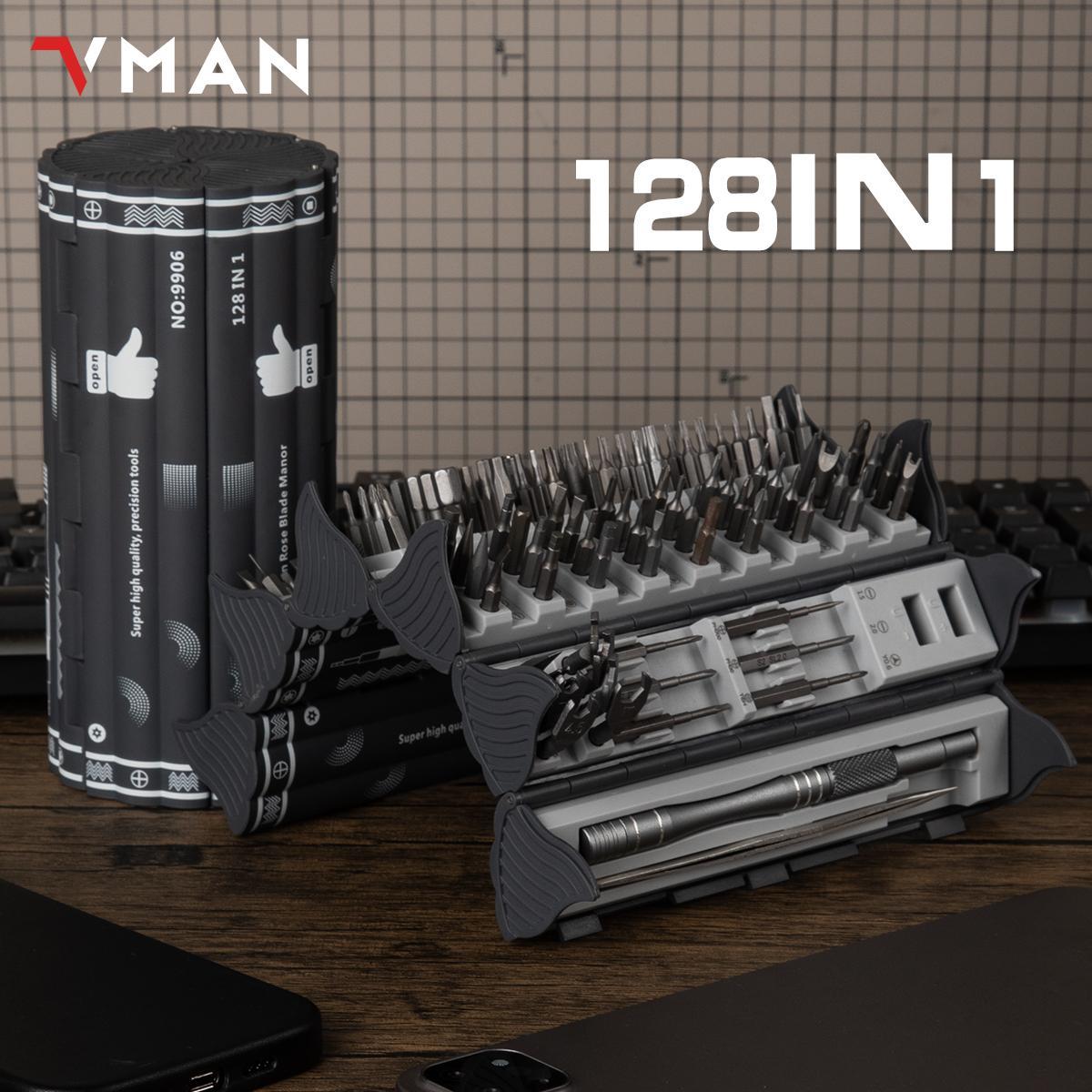 Vman Precision Multifunctional Screwdriver Set, 128-Piece Multi-Tool Kit with S2 Magnetic Bits, Portable Repair Tool Set for Computer, Phone, Watch, Electronics