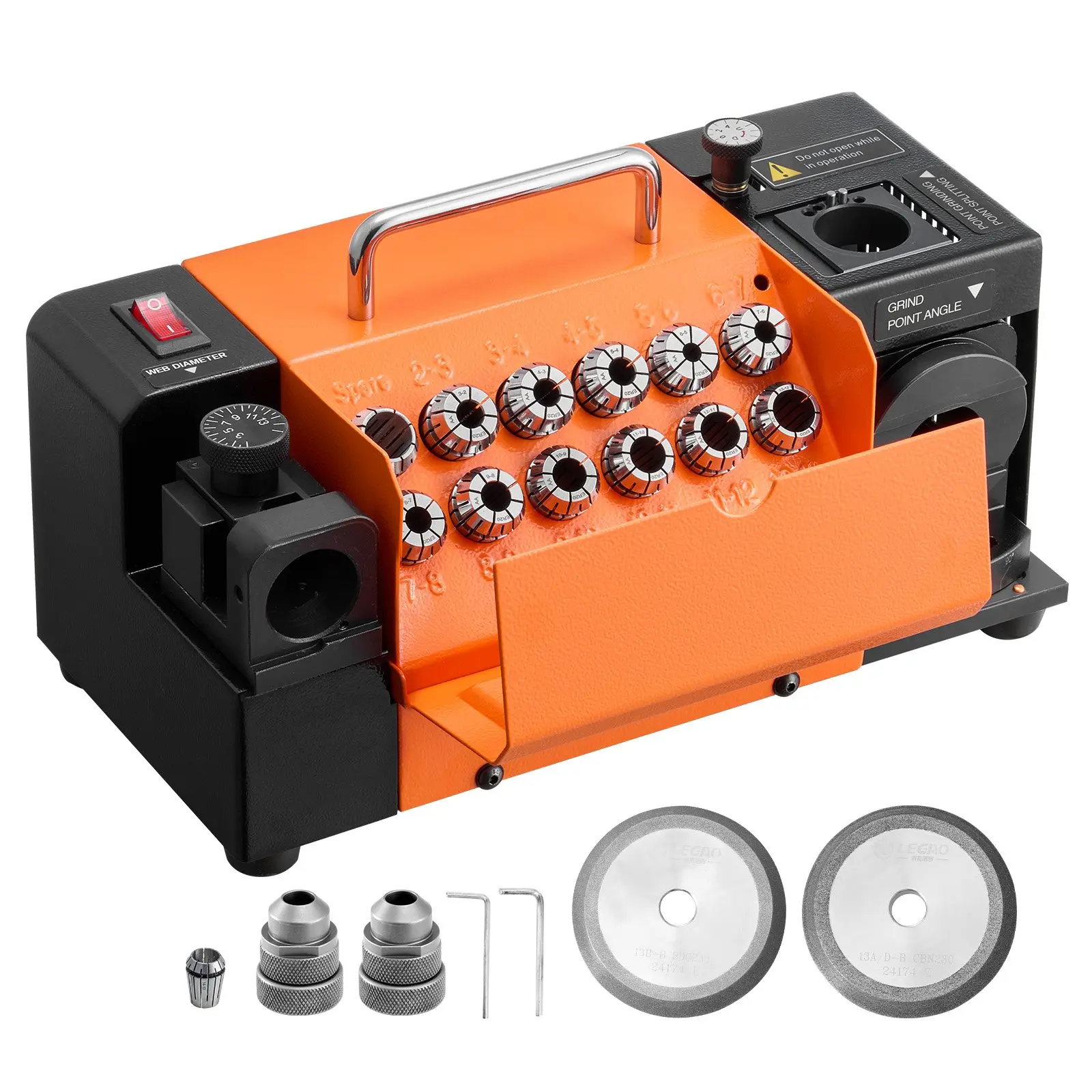 【DealsForYouDays】VEVOR MR-13B+ Drill Bit Sharpener, 3-15mm Drill Bit Grinder with Lip Adjustment, 95°-135° Point Angle, 5800 RPM Re-Sharpening Tool, 13 Collets, CBN & SDC Wheels