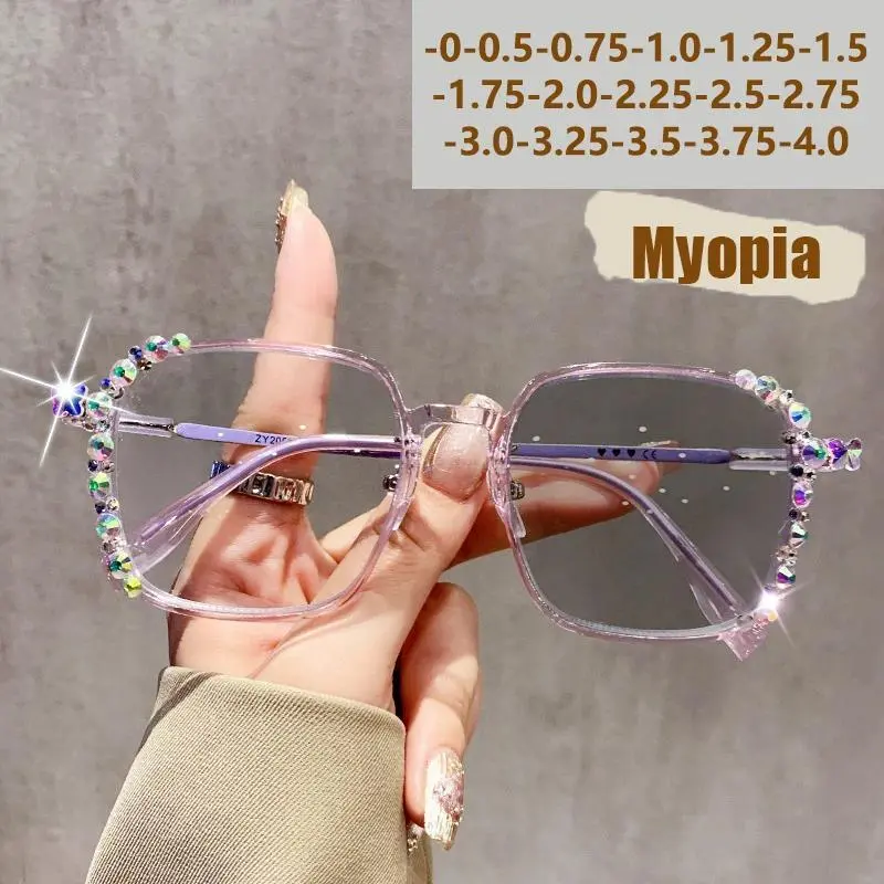 2026 Hot Unisex Diamond Jewelry-Style Myopia Glasses with Myopia Correction, Light-Changing Color-Shifting Feature, High-End Feel, Model 6079-1
