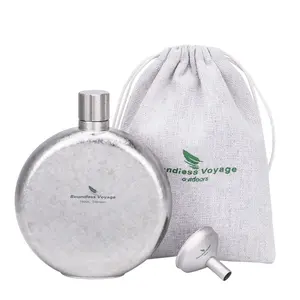 Boundless Voyage Titanium Round Hip Flask with Funnel, Outdoor Camping Silver Flask, Portable Pocket Whiskey Alcohol Bottle 180ML